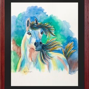Horse watercolor print colorful wall art decor horse lover
